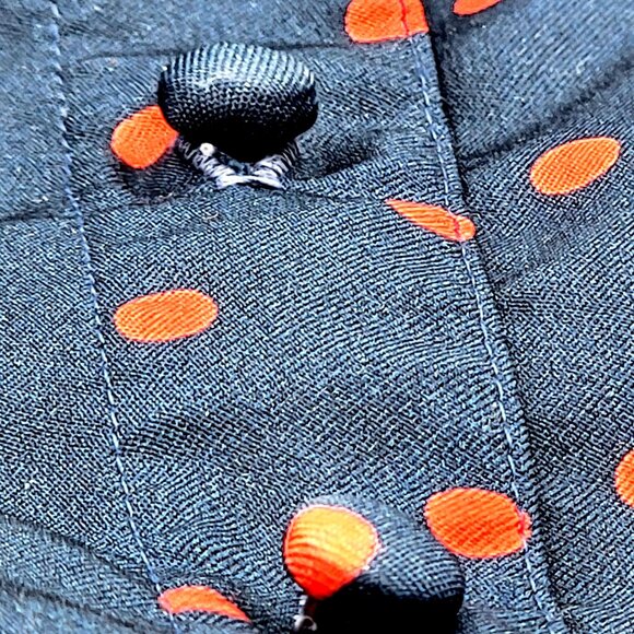 Vtg Navy Blue Dress With Red Polka Dots Button Front Short Sleeves - Picture 9 of 15